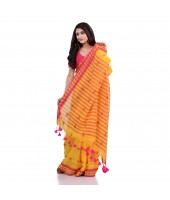 DESH BIDESH Women`s Traditional Bengali Tant Handloom Cotton Saree Galaxi Design With Blouse Piece(Yellow)